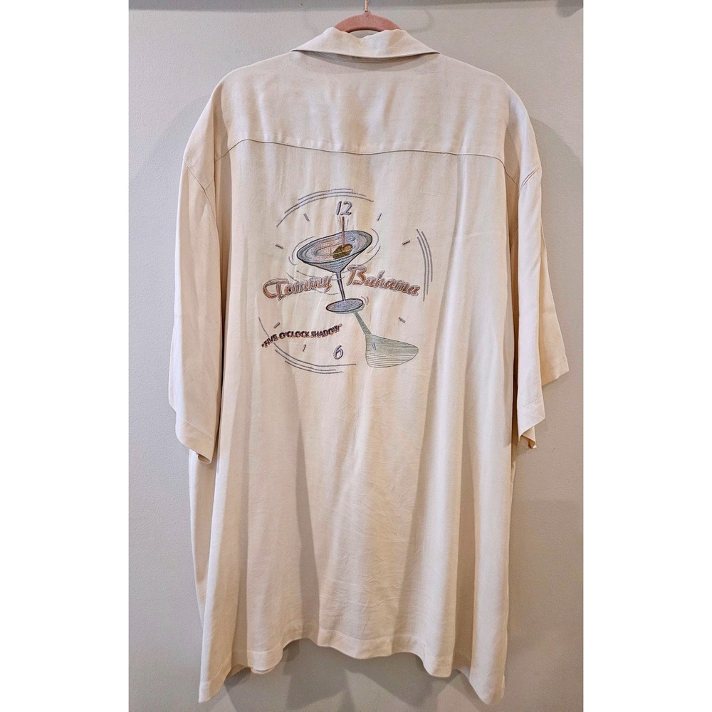 Tommy Bahama Relax 100% Silk Camp Shirt Cream Martini 5 O'Clock Shadow Mens XXL